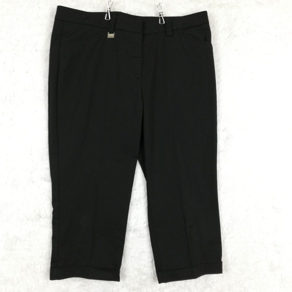 Zac & Rachel Womens Pants Trouser Crop‎ Black Slash Pocket Flat Front 14
